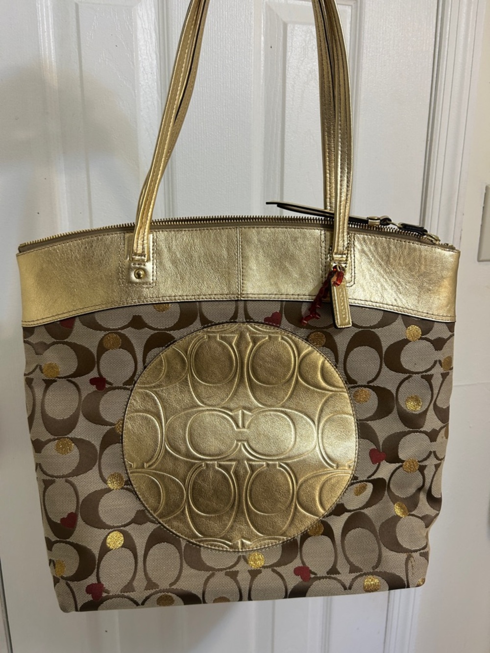 Coach Metallic Gold Accent Signature Tote in Brown F18870